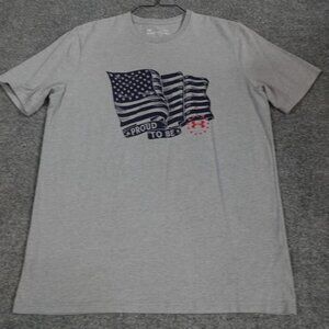 Under Armour T-shirt Medium Gray Proud to Be an American Flag Patriotic